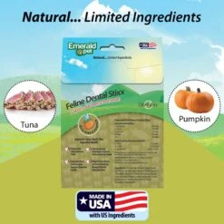 Emerald Pet Feline Dental Stixx With Tuna & Pumpkin Grain-Free Dental Cat Treats, 3.6-oz Bag -Furry Friends 288277 PT5. AC SS1800 V1667597266
