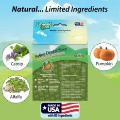 Emerald Pet Feline Dental Stixx Catnip Flavor With Pumpkin Grain-Free Dental Cat Treats, 3.6-oz Bag -Furry Friends 288280 PT5. AC SS1800 V1667598937