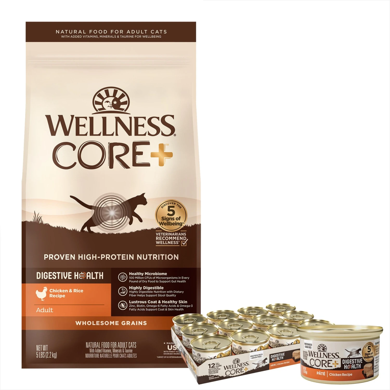 Wellness CORE Digestive Health Chicken Pate Recipe Grain-Free Wet Cat Food, 3-oz, Case Of 12 & Wellness CORE Digestive Health Wholesome Grains Chicken & Rice Recipe Dry Cat Food 3 Wellness CORE Digestive Health Chicken Pate Recipe Grain-Free Wet Cat Food, 3-oz, Case Of 12 & Wellness CORE Digestive Health Wholesome Grains Chicken & Rice Recipe Dry Cat Food