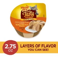Meow Mix Tasty Layers Chicken & Turkey Recipe Stuffed With Real Chicken Swirled Paté Cat Food, 2.75-oz Can, Case Of 12 -Furry Friends 292098 PT1. AC SS1800 V1670620300