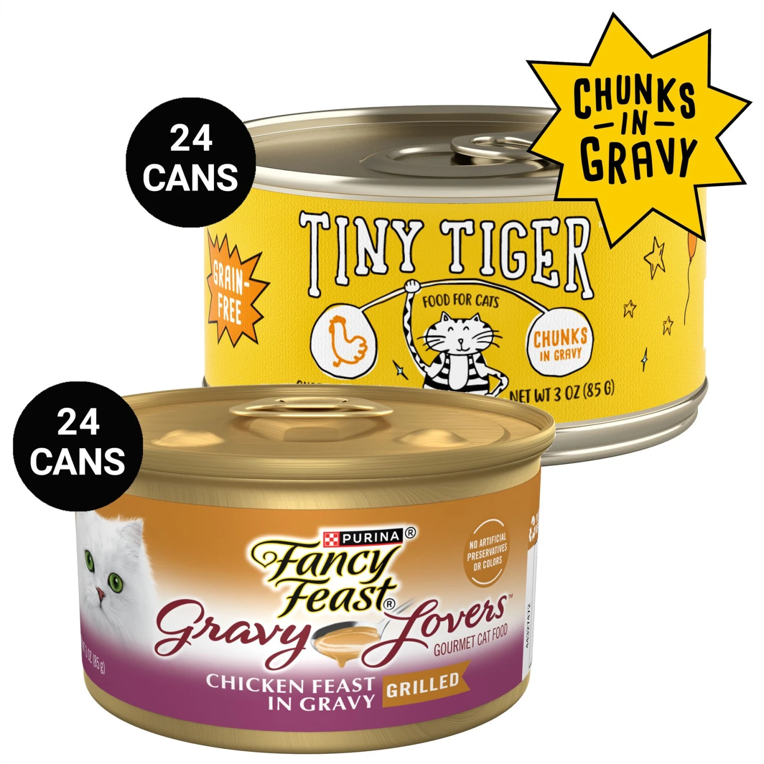 Tiny Tiger Chunks In Gravy Chicken Recipe Grain-Free Canned Cat Food & Fancy Feast Gravy Lovers Chicken Feast In Grilled Chicken Flavor Gravy Canned Cat Food 3 Tiny Tiger Chunks In Gravy Chicken Recipe Grain-Free Canned Cat Food & Fancy Feast Gravy Lovers Chicken Feast In Grilled Chicken Flavor Gravy Canned Cat Food