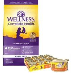 Wellness Complete Health Pate Chicken Entree Grain-Free Natural Canned Cat Food & Wellness Complete Health Grain-Free Indoor Healthy Weight Chicken Recipe Natural Dry Cat Food