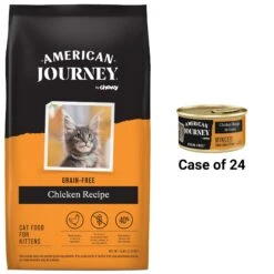 American Journey Kitten Chicken Recipe Grain-Free Dry Cat Food, 5-lb Bag & American Journey Kitten Minced Chicken Recipe in Gravy Grain-Free Canned Cat Food, 3-oz, Case Of 24