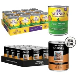 American Journey Pate Turkey Recipe Grain-Free Canned Cat Food & Wellness Complete Health Turkey Formula Grain-Free Natural Canned Cat Food