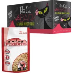 PureBites Chicken Breast Freeze-Dried Raw Cat Treats & Tiki Cat After Dark Variety Pack Canned Cat Food
