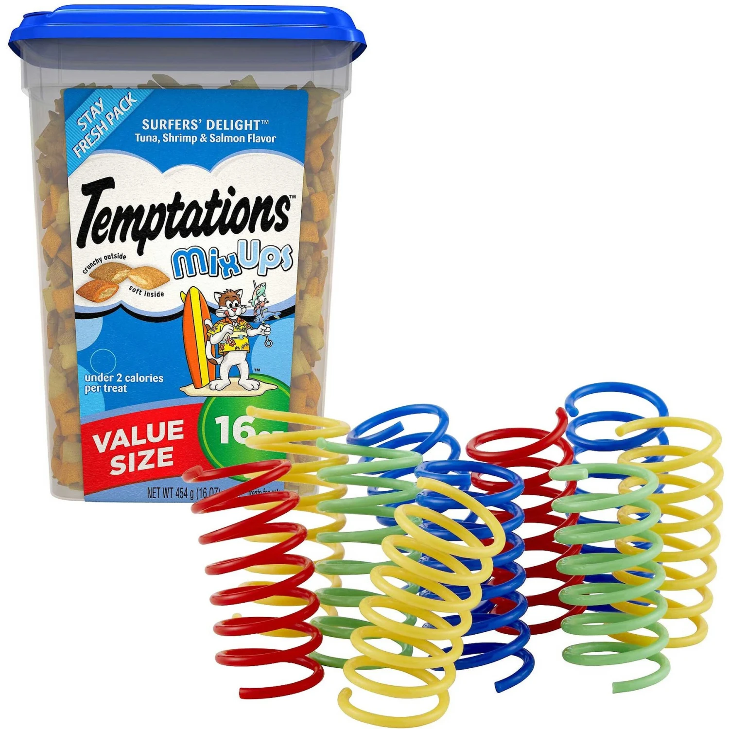 Temptations MixUps Surfers' Delight Flavor Soft & Crunchy Cat Treats & Frisco Colorful Springs Cat Toy 3 Temptations MixUps Surfers' Delight Flavor Soft & Crunchy Cat Treats & Frisco Colorful Springs Cat Toy