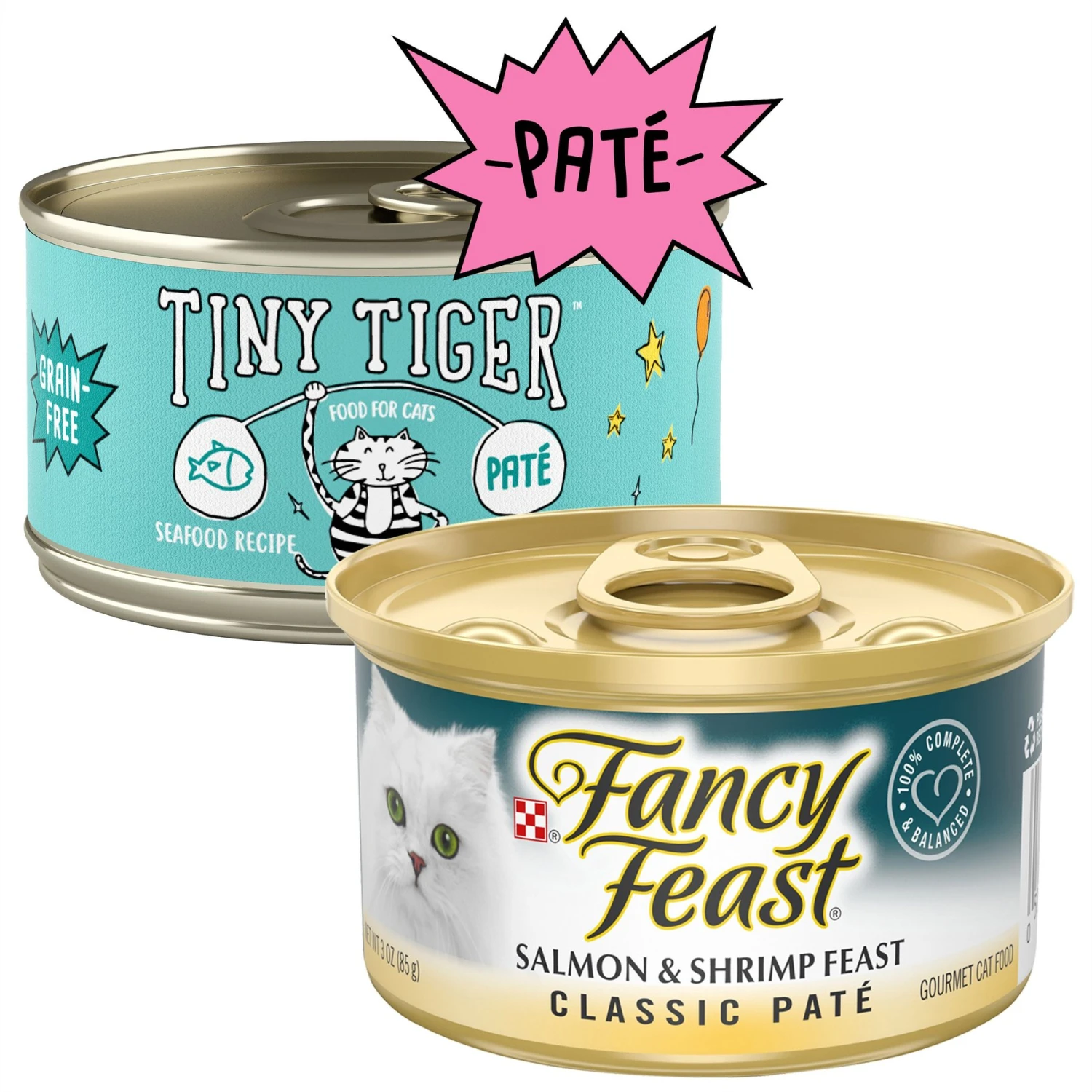 Tiny Tiger Pate Seafood Recipe Grain-Free Canned Cat Food & Fancy Feast Classic Salmon & Shrimp Feast Canned Cat Food 3 Tiny Tiger Pate Seafood Recipe Grain-Free Canned Cat Food & Fancy Feast Classic Salmon & Shrimp Feast Canned Cat Food