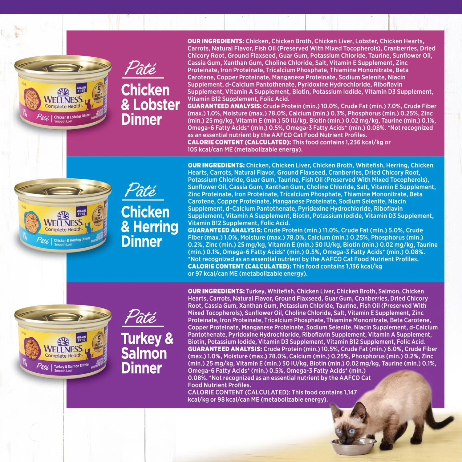Wellness Seafood Pate Favorites Canned Cat Food, 3-oz, Case Of 24 & Wellness CORE Signature Selects Flaked Skipjack Tuna & Wild Salmon Entree In Broth Grain-Free Canned Cat Food 9 Wellness Seafood Pate Favorites Canned Cat Food, 3-oz, Case Of 24 & Wellness CORE Signature Selects Flaked Skipjack Tuna & Wild Salmon Entree In Broth Grain-Free Canned Cat Food - Image 7