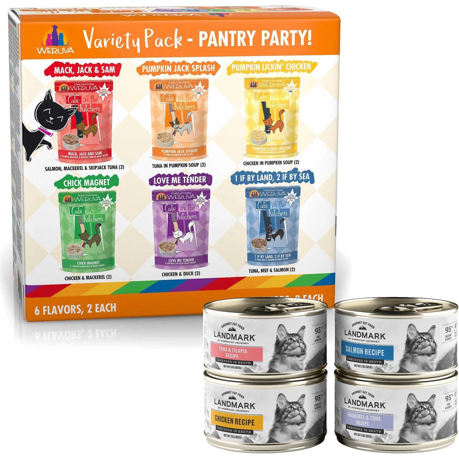 Weruva Cats In The Kitchen Cuties Variety Pack Grain-Free Canned Cat Food & American Journey Landmark Seafood & Chicken In Broth Variety Pack Grain-Free Canned Cat Food, 3-oz, Case Of 12 3 Weruva Cats In The Kitchen Cuties Variety Pack Grain-Free Canned Cat Food & American Journey Landmark Seafood & Chicken In Broth Variety Pack Grain-Free Canned Cat Food, 3-oz, Case Of 12