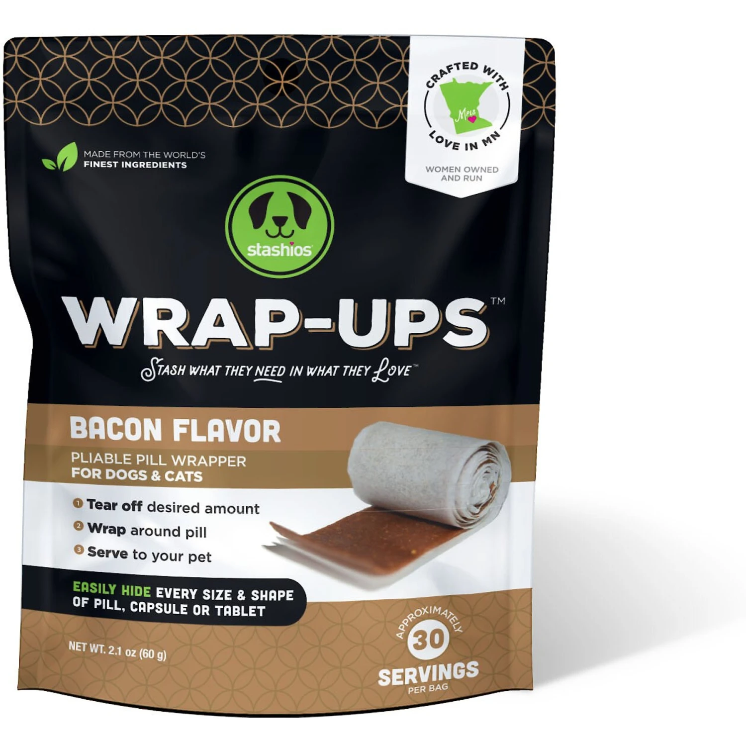 Stashios Wrap-Ups Bacon Pill Wrapper Dog & Cat Treat, 30 Count 3 Stashios Wrap-Ups Bacon Pill Wrapper Dog & Cat Treat, 30 Count