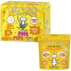 Tiny Tiger Chunks In Gravy Beef & Poultry Recipes Variety Pack Grain-Free Canned Cat Food & Tiny Tiger Chicken Chompers Flavor Filled Cat Treats
