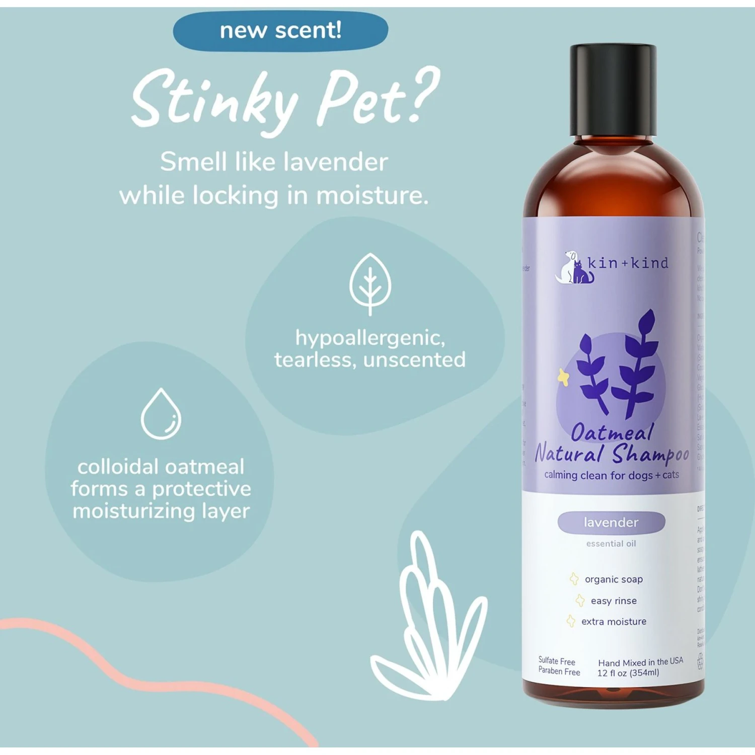 Kin+kind Oatmeal Natural Lavender Dog Shampoo, 12-oz Bottle 4 Kin+kind Oatmeal Natural Lavender Dog Shampoo, 12-oz Bottle - Image 2