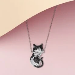 Scamper & Co Rhodium Plated Sterling Silver Cool Cat Pendant Necklace -Furry Friends 317129 PT5. AC SS1800 V1631613373