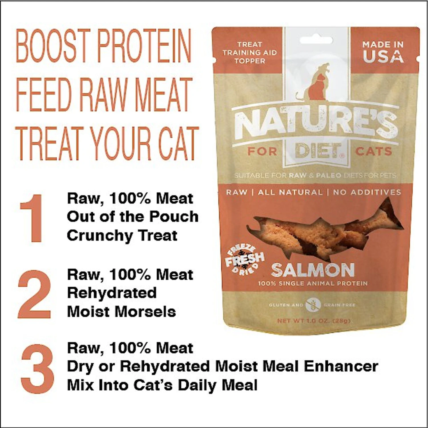 Nature's Diet Salmon Raw Freeze-Dried Cat Treats, 1-oz Pouch 6 Nature's Diet Salmon Raw Freeze-Dried Cat Treats, 1-oz Pouch - Image 4