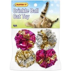 RUFFIN' IT Crinkle Ball Cat Toy, 4 Count
