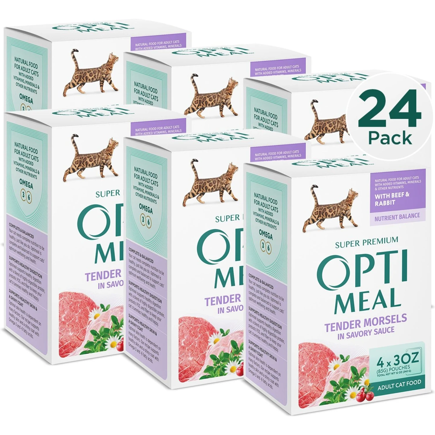 Optimeal Tender Morsels With Beef & Rabbit In Savory Sauce Recipe Wet Cat Food, 3-oz Pouch, Case Of 24 3 Optimeal Tender Morsels With Beef & Rabbit In Savory Sauce Recipe Wet Cat Food, 3-oz Pouch, Case Of 24