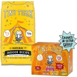 Tiny Tiger, Natural Indoor Recipe Chicken Flavor Dry Cat Food & Tiny Tiger Chunks In EXTRA Gravy Beef & Poultry Recipes Variety Pack Grain-Free Canned Cat Food