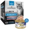 Fancy Feast Flaked Fish & Shrimp Feast Canned Cat Food & American Journey Landmark Broths Seafood Variety Pack Wet Cat Food Complement Pouches -Furry Friends 353376 MAIN. AC SS1800 V1703617636