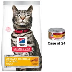 Hill's Science Diet Adult Urinary Hairball Control Dry Cat Food & Hill's Science Diet Adult Healthy Cuisine Roasted Chicken & Rice Medley Canned Cat Food