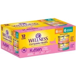 Wellness Complete Health Natural Grain-Free Deboned Chicken & Chicken Meal Dry Kitten Food & Wellness Complete Health Kitten Variety Pack Grain-Free Canned Cat Food, 3-oz, Case Of 12 -Furry Friends 353443 PT5. AC SS1800 V1639527384