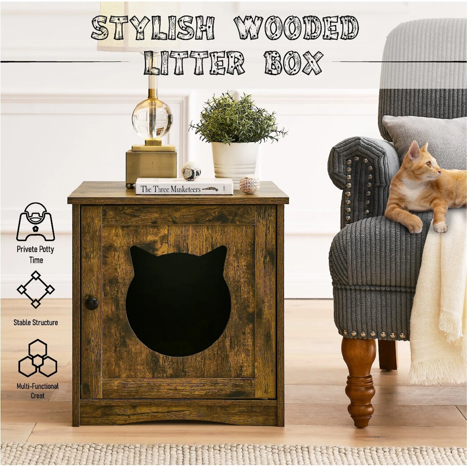 Sweet Barks Enclosed House Side Table Cat Litter Box, Rustic Brown 4 Sweet Barks Enclosed House Side Table Cat Litter Box, Rustic Brown - Image 2