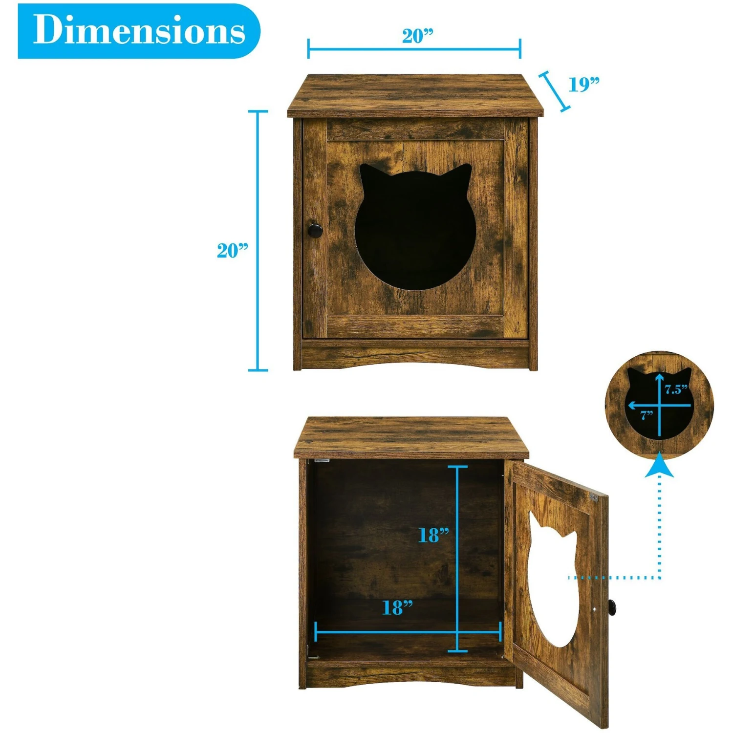 Sweet Barks Enclosed House Side Table Cat Litter Box, Rustic Brown 6 Sweet Barks Enclosed House Side Table Cat Litter Box, Rustic Brown - Image 4