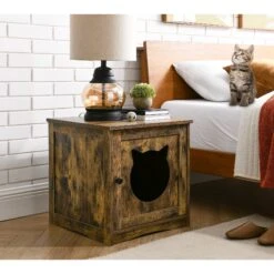 Sweet Barks Enclosed House Side Table Cat Litter Box, Rustic Brown 16 Sweet Barks Enclosed House Side Table Cat Litter Box, Rustic Brown -Furry Friends 354503 PT5. AC SS1800 V1640040755