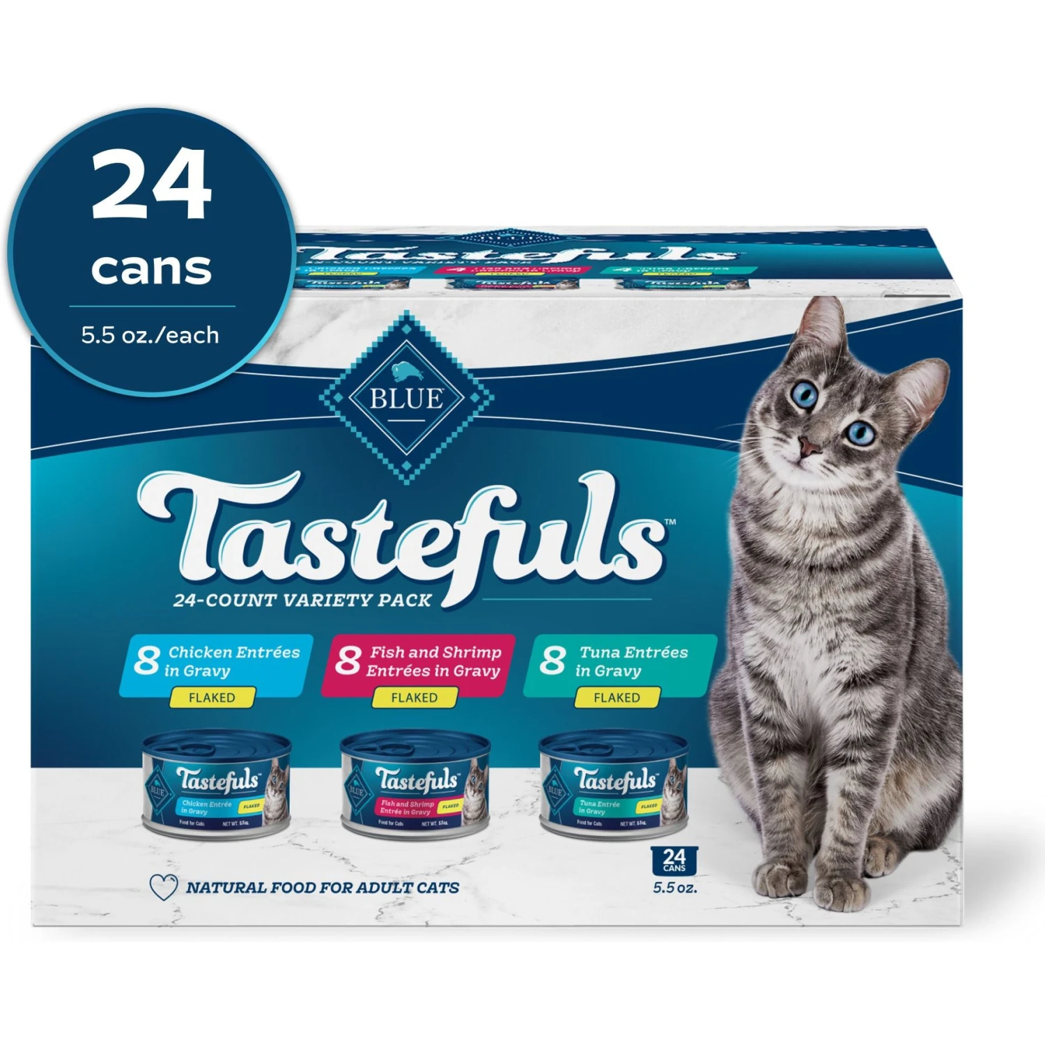 Blue Buffalo Tastefuls Tuna, Chicken & Fish Cat Food, 5.5-oz Can, 24 Count 3 Blue Buffalo Tastefuls Tuna, Chicken & Fish Cat Food, 5.5-oz Can, 24 Count