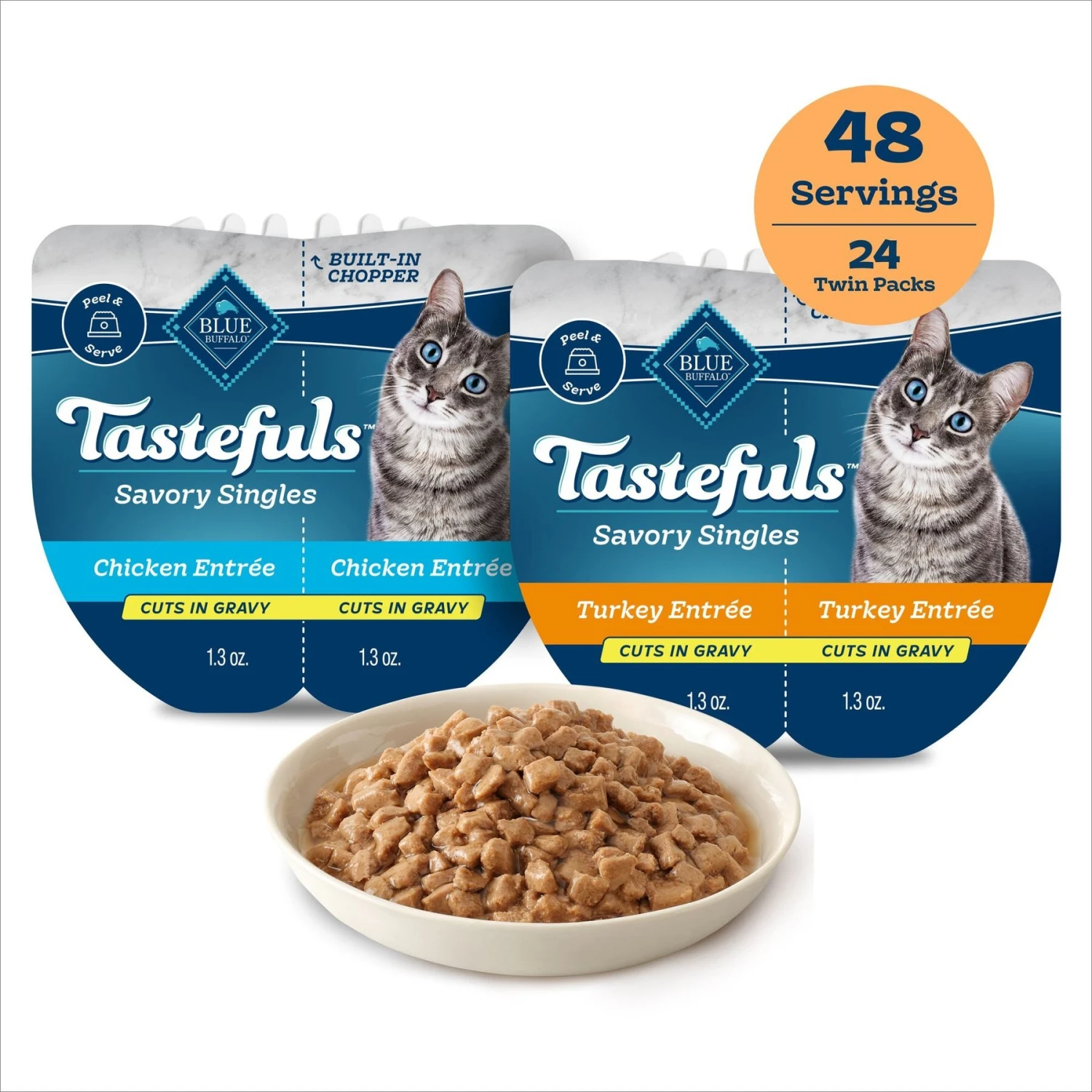 Blue Buffalo Tastefuls Savory Singles Chicken & Turkey Entrée Cat Food, 2.6-oz Cup, 24 Count 3 Blue Buffalo Tastefuls Savory Singles Chicken & Turkey Entrée Cat Food, 2.6-oz Cup, 24 Count