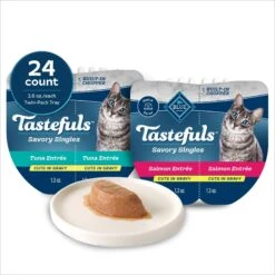 Blue Buffalo Tastefuls Savory Singles Salmon & Tuna Entrée Cat Food, 2.6-oz Cup, 24 Count