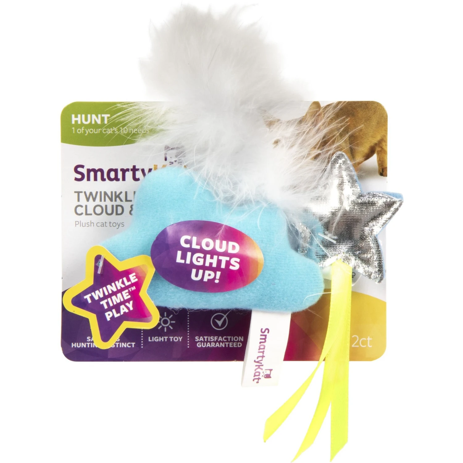 SmartyKat Twinkle Time Cloud & Star Electronic Light Toy & Plush Cat Toy, Small, 2 Count 4 SmartyKat Twinkle Time Cloud & Star Electronic Light Toy & Plush Cat Toy, Small, 2 Count - Image 2