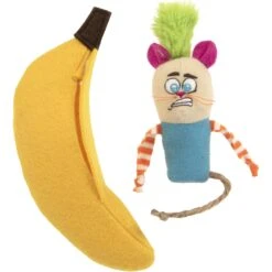 SmartyKat Playful Peeker Mouse & Banana Cat Toy, Yellow, Medium, 2 Count -Furry Friends 362938 PT4. AC SS1800 V1642643489