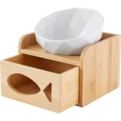 Frisco Elevated Non-Skid Ceramic Bowl & Bamboo Storage -Furry Friends 363379 PT4. AC SS1800 V1657657267