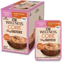 Wellness CORE Tiny Tasters Kitten Chicken Grain-Free Pate Wet Cat Food, 1.75-oz Pouch, Case Of 12