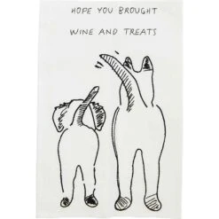Mud Pie Embroidery Hope You Brought Wine & Treats Dog Tea Towel, White