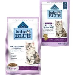 Blue Buffalo Baby Blue Healthy Growth Formula Natural Chicken & Brown Rice Recipe Kitten Dry Food & Blue Buffalo Baby Blue Savory Chicken Kitten Treats, 2-oz Bag