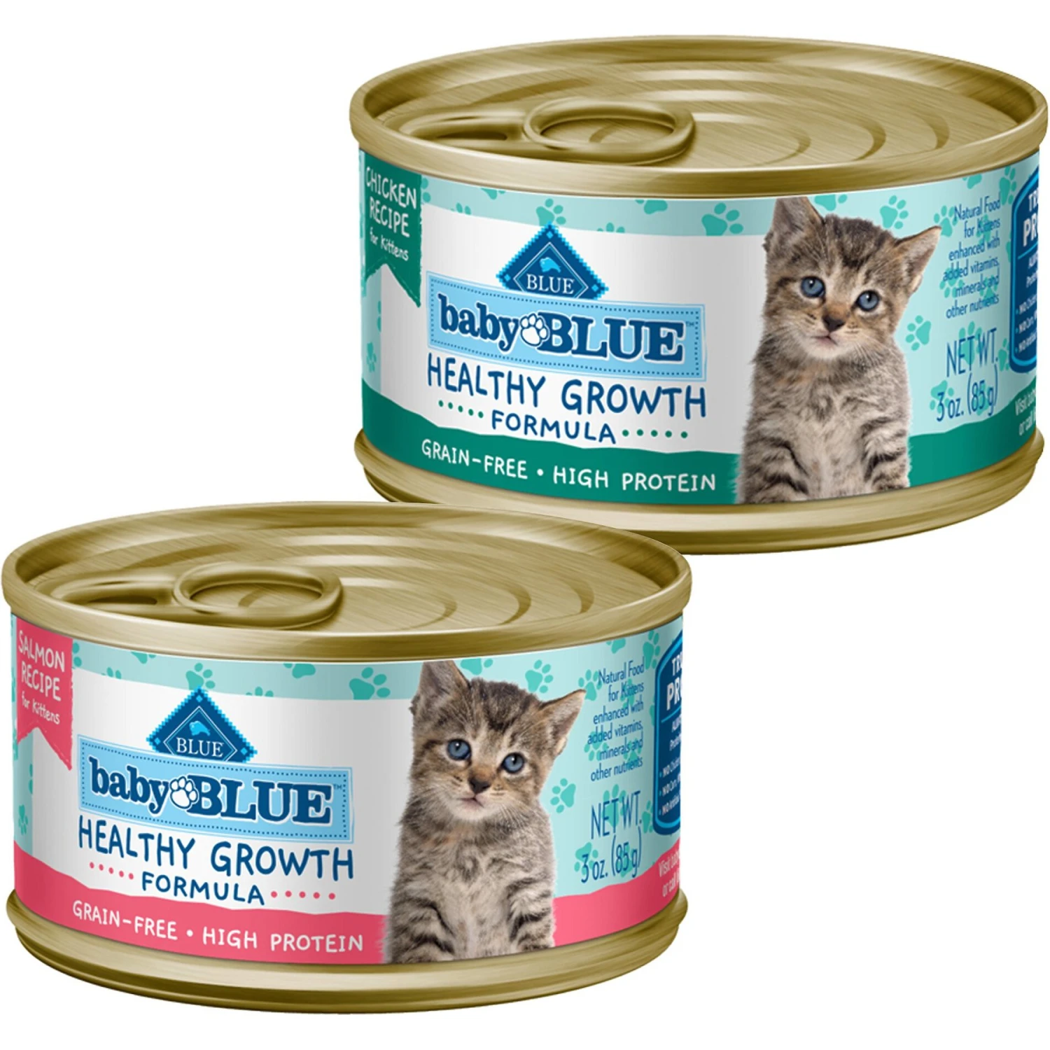 Blue Buffalo Baby Blue Healthy Growth Formula Grain-Free High Protein Chicken Recipe Kitten Wet Food, 3-oz Cans, Case Of 24 & Blue Buffalo Baby Blue Healthy Growth Formula Grain-Free High Protein Salmon Recipe Kitten Wet Food, 3-oz Cans, Case Of 24 3 Blue Buffalo Baby Blue Healthy Growth Formula Grain-Free High Protein Chicken Recipe Kitten Wet Food, 3-oz Cans, Case Of 24 & Blue Buffalo Baby Blue Healthy Growth Formula Grain-Free High Protein Salmon Recipe Kitten Wet Food, 3-oz Cans, Case Of 24