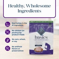 Blue Buffalo Basics Skin & Stomach Care Grain-Free Turkey & Potato Recipe Indoor Adult Dry Cat Food -Furry Friends 51727 PT5. AC SS1800 V1646256418