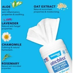 Vetnique Labs Oticbliss Aloe Vera With Essential Oils Dog & Cat Ear Wipes, 60 Count -Furry Friends 528574 PT4. AC SS1800 V1650301600