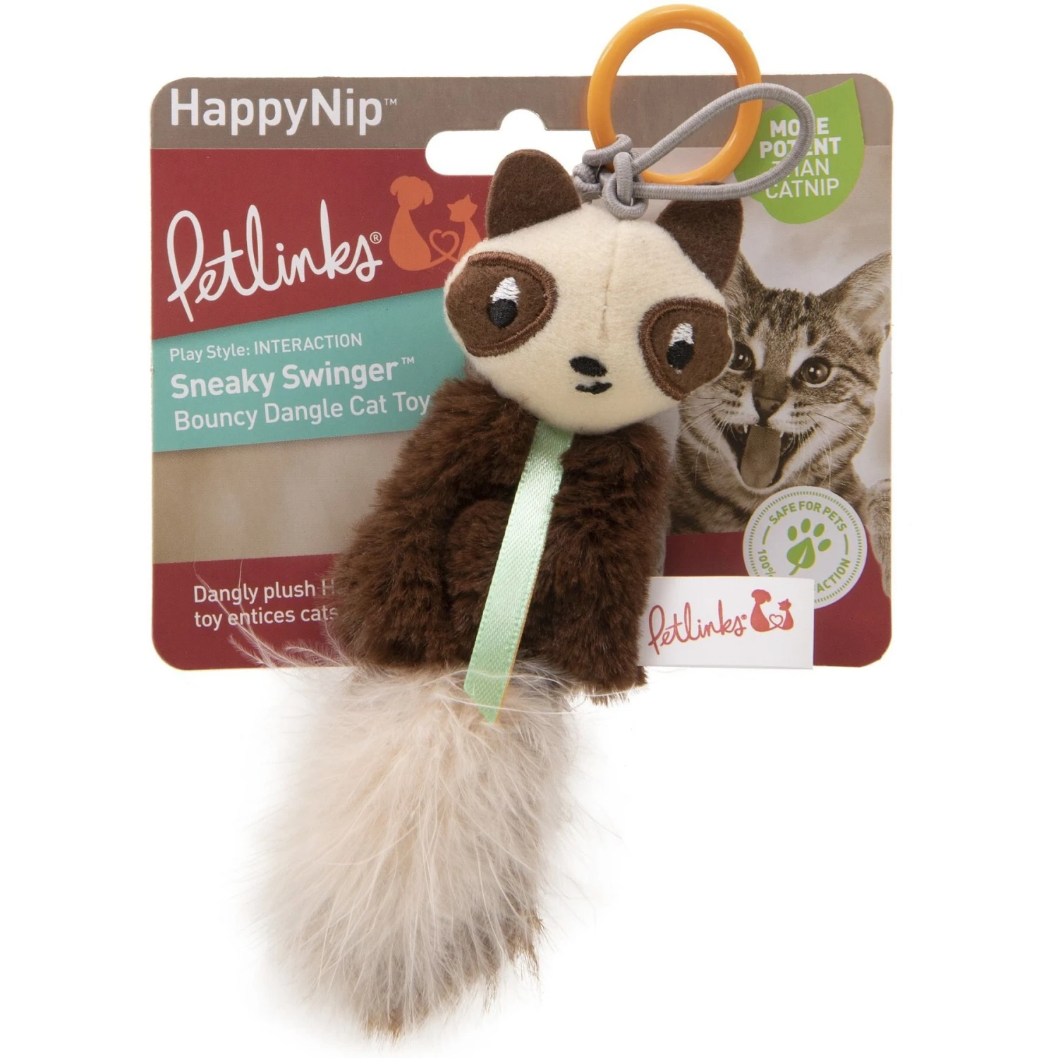 Petlinks HappyNip Sneaky Swinger Bouncy Dangle Plush Raccoon Cat Toy, Brown, Medium 7 Petlinks HappyNip Sneaky Swinger Bouncy Dangle Plush Raccoon Cat Toy, Brown, Medium - Image 5