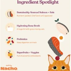 Made By Nacho Sustainably Caught Salmon & Sole Recipe With Bone Broth Minced Wet Cat Food 15 Made By Nacho Sustainably Caught Salmon & Sole Recipe With Bone Broth Minced Wet Cat Food -Furry Friends 554886 PT4. AC SS1800 V1698183342