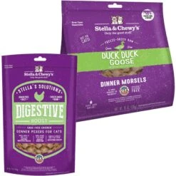 Stella & Chewy's Stella's Solutions Digestive Boost Chicken Freeze-Dried Raw Cat Food, 7.5-oz Bag & Stella & Chewy's Duck Duck Goose Dinner Morsels Freeze-Dried Raw Cat Food