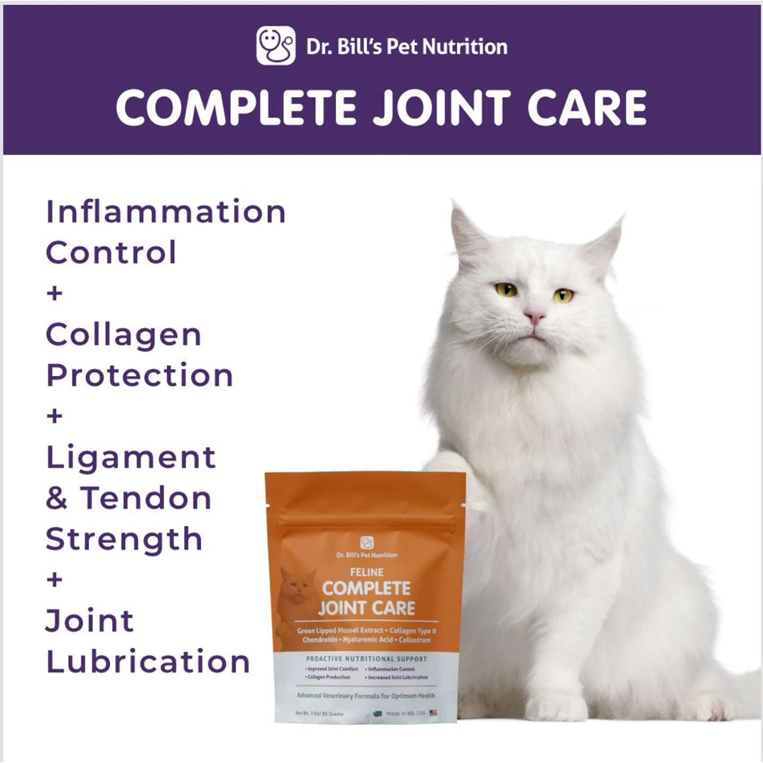 Dr. Bill's Pet Nutrition Feline Complete Joint Care Cat Supplement Powder, 85-gm Pouch 5 Dr. Bill's Pet Nutrition Feline Complete Joint Care Cat Supplement Powder, 85-gm Pouch - Image 3
