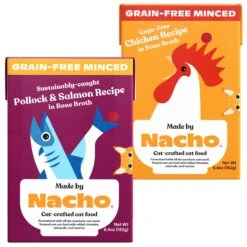 Made By Nacho Sustainably-Caught Pollock & Salmon Recipe In Bone Broth Minced Wet Cat Food & Made By Nacho Cage-Free Chicken Recipe In Bone Broth Minced Wet Cat Food