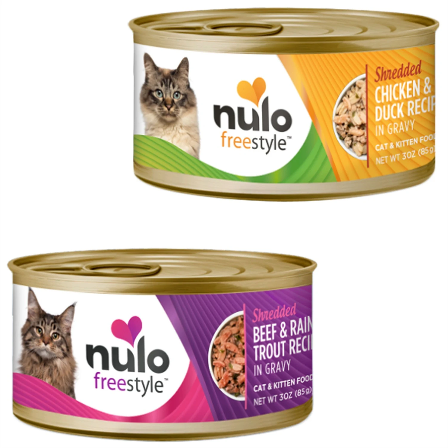 Nulo Freestyle Shredded Beef & Rainbow Trout In Gravy Grain-Free Canned Cat & Kitten Food & Nulo Freestyle Shredded Chicken & Duck In Gravy Grain-Free Canned Cat Food 3 Nulo Freestyle Shredded Beef & Rainbow Trout In Gravy Grain-Free Canned Cat & Kitten Food & Nulo Freestyle Shredded Chicken & Duck In Gravy Grain-Free Canned Cat Food