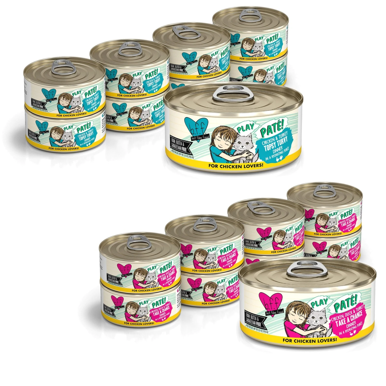 BFF Play Pate Lovers Chicken, Duck & Turkey Take A Chance Wet Cat Food & BFF Play Pate Lovers Chicken & Turkey Topsy Turvy Wet Cat Food 3 BFF Play Pate Lovers Chicken, Duck & Turkey Take A Chance Wet Cat Food & BFF Play Pate Lovers Chicken & Turkey Topsy Turvy Wet Cat Food