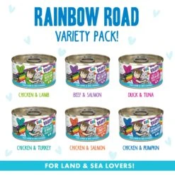 BFF Rainbow A Gogo Variety Pack Wet Cat Food Pouches, 3-oz, Case Of 12 & BFF OMG Rainbow Road Variety Pack Grain-Free Canned Cat Food -Furry Friends 611798 PT6. AC SS1800 V1661548431