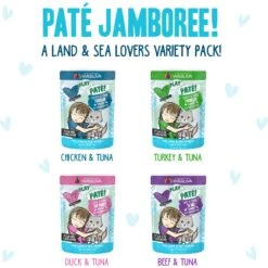 Weruva Best Feline Friend Paté Lovers, Aw Yeah! Paté Jamboree! Variety Pack Grain-Free Wet Cat Food, 2.8-oz Pouch, Case Of 12 & BFF Play Pate Lovers Pate Partay Variety Pack Wet Cat Food, 3-oz Pouch, Pack Of 12 -Furry Friends 611846 PT2. AC SS1800 V1661548671