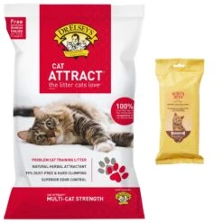 Dr. Elsey's Cat Attract Clumping Clay Cat Litter & Burt's Bees Dander Reducing Wipes With Colloidal Oat Flour & Aloe Vera For Cats