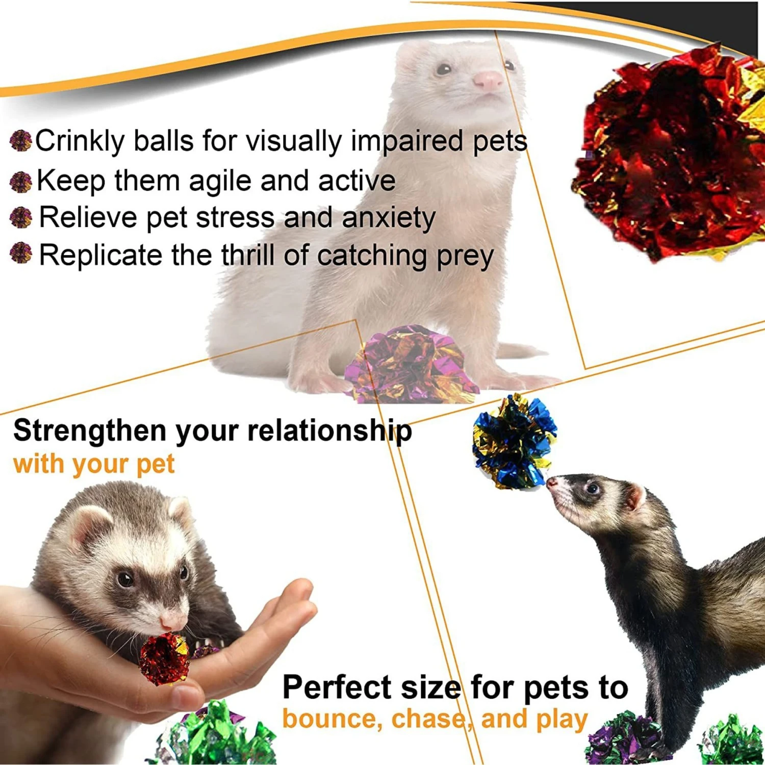 SunGrow Interactive Colorful Indoor Cat & Ferret Mylar Crinkle Balls & Chase Toy, 2-in, 24 Count 8 SunGrow Interactive Colorful Indoor Cat & Ferret Mylar Crinkle Balls & Chase Toy, 2-in, 24 Count - Image 6